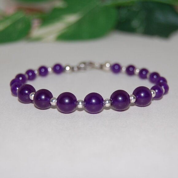 Amethyst Bracelet,Clasp Closure Bracelet,Purple Amethyst Stone Bracelet - Picture 2 of 3